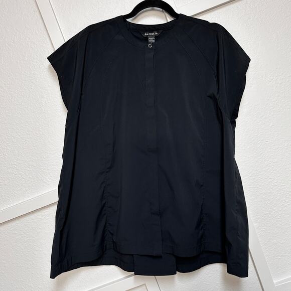 Athleta Performance Poplin Popover Button Up High Neck Hidden Pocket Top Sz: XL - Picture 2 of 7